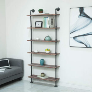 Industrial Pipe Shelving Bookshelf Rustic Modern Wood Ladder Storage Shelf 3 Tiers Retro Wall Mount Pipe Design DIY Shelving