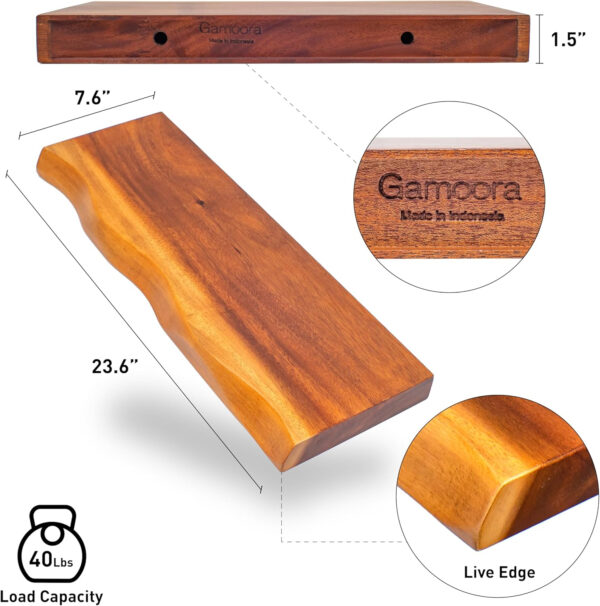 Wood Shelves for Wall – Set of 2 Live Edge Floating Shelves, 23.6" Rustic Wooden Shelf for Bathroom, Kitchen or Bedroom – Solid Suar Wood Wall-Mounted Shelf with Live Edge Design