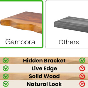 Wood Shelves for Wall – Set of 2 Live Edge Floating Shelves, 23.6" Rustic Wooden Shelf for Bathroom, Kitchen or Bedroom – Solid Suar Wood Wall-Mounted Shelf with Live Edge Design