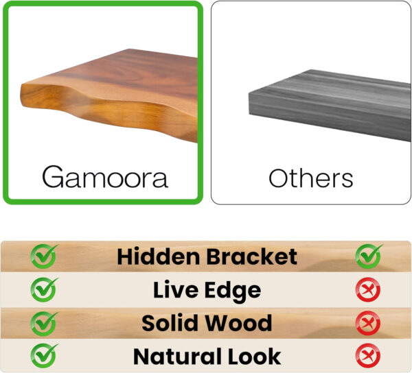 Wood Shelves for Wall – Set of 2 Live Edge Floating Shelves, 23.6" Rustic Wooden Shelf for Bathroom, Kitchen or Bedroom – Solid Suar Wood Wall-Mounted Shelf with Live Edge Design