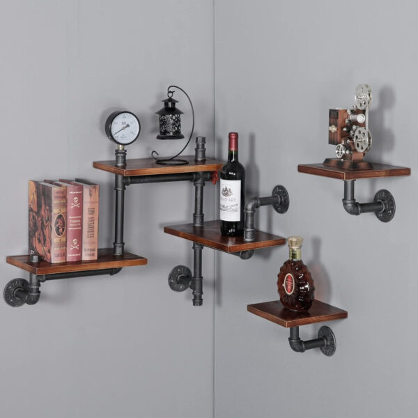 688835f779c0a7d06f5183ce5d4099913f9426433fca8e2bc52ac.jpg SSS Furniture Industrial Rustic Pipe Shelving Floating Shelves Wall Mounted, 5 Laye Modern Wood Ladder Pipe Wall Shelf for Bar Living Room DIY Storage Shelving Bookcase