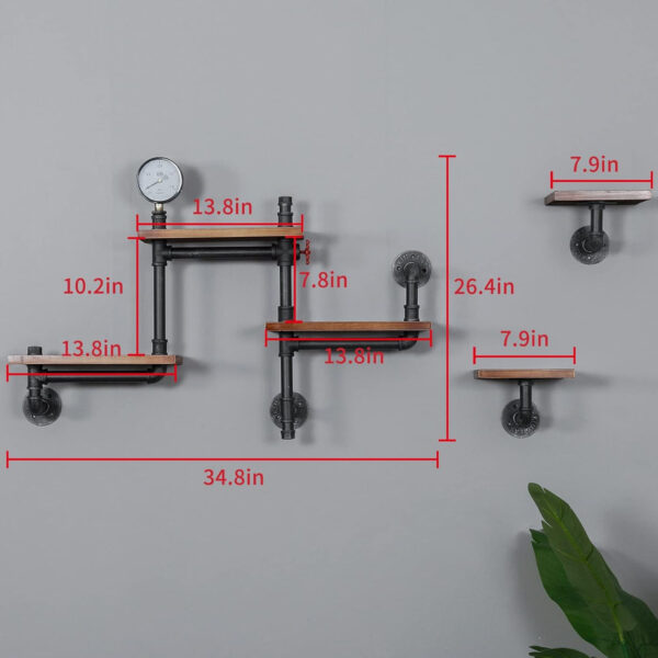 688835f916a6a5865d5877bec22683b61006a3d0a203ccf48c8e2.jpg SSS Furniture Industrial Rustic Pipe Shelving Floating Shelves Wall Mounted, 5 Laye Modern Wood Ladder Pipe Wall Shelf for Bar Living Room DIY Storage Shelving Bookcase