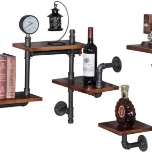 688835fa8a7e8fd64cecb081a954e86eaf5be4050e78b8b95becf.jpg SSS Furniture Industrial Rustic Pipe Shelving Floating Shelves Wall Mounted, 5 Laye Modern Wood Ladder Pipe Wall Shelf for Bar Living Room DIY Storage Shelving Bookcase