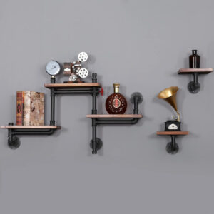 688835feb45798cb188222b28f4782a5e4f1a0ec84d2e9b5594da.jpg SSS Furniture Industrial Rustic Pipe Shelving Floating Shelves Wall Mounted, 5 Laye Modern Wood Ladder Pipe Wall Shelf for Bar Living Room DIY Storage Shelving Bookcase