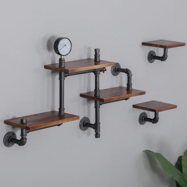 688836019fbeb2940b84229e72eb79b52c4e2847304a3674b7b4f.jpg SSS Furniture Industrial Rustic Pipe Shelving Floating Shelves Wall Mounted, 5 Laye Modern Wood Ladder Pipe Wall Shelf for Bar Living Room DIY Storage Shelving Bookcase