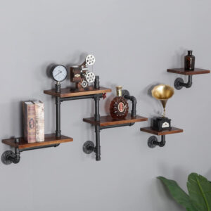 6888360376580f07f5480db4554336457ca79ee0e5f84d06b19c7.jpg SSS Furniture Industrial Rustic Pipe Shelving Floating Shelves Wall Mounted, 5 Laye Modern Wood Ladder Pipe Wall Shelf for Bar Living Room DIY Storage Shelving Bookcase