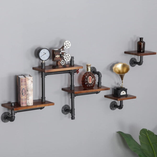 6888360376580f07f5480db4554336457ca79ee0e5f84d06b19c7.jpg SSS Furniture Industrial Rustic Pipe Shelving Floating Shelves Wall Mounted, 5 Laye Modern Wood Ladder Pipe Wall Shelf for Bar Living Room DIY Storage Shelving Bookcase