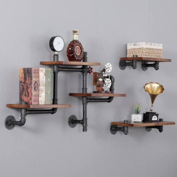 68883604dcdac20705971b4972356cea62f88c37d648a059c6fc7.jpg SSS Furniture Industrial Rustic Pipe Shelving Floating Shelves Wall Mounted, 5 Laye Modern Wood Ladder Pipe Wall Shelf for Bar Living Room DIY Storage Shelving Bookcase