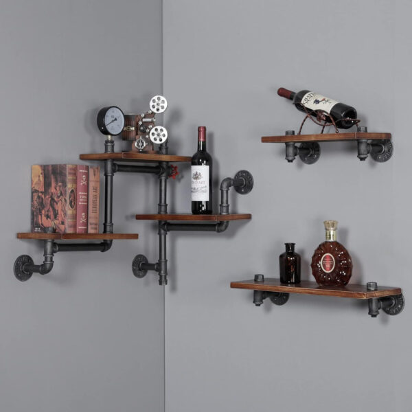 688836067d44bc9961f1cf06a3aeb80b6d5990e779e9d0f979db3.jpg SSS Furniture Industrial Rustic Pipe Shelving Floating Shelves Wall Mounted, 5 Laye Modern Wood Ladder Pipe Wall Shelf for Bar Living Room DIY Storage Shelving Bookcase