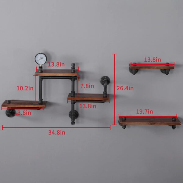 68883608125ad5b7fcc467978aa0b0a6af11d5ccee45311227ed3.jpg SSS Furniture Industrial Rustic Pipe Shelving Floating Shelves Wall Mounted, 5 Laye Modern Wood Ladder Pipe Wall Shelf for Bar Living Room DIY Storage Shelving Bookcase