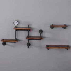688836097abca3d88fd0239b9f7a0d5d372bb6a3580219bb7d596.jpg SSS Furniture Industrial Rustic Pipe Shelving Floating Shelves Wall Mounted, 5 Laye Modern Wood Ladder Pipe Wall Shelf for Bar Living Room DIY Storage Shelving Bookcase