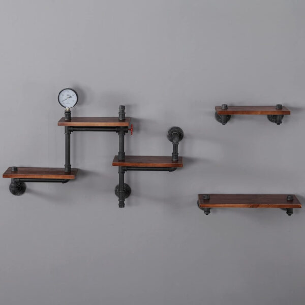 688836097abca3d88fd0239b9f7a0d5d372bb6a3580219bb7d596.jpg SSS Furniture Industrial Rustic Pipe Shelving Floating Shelves Wall Mounted, 5 Laye Modern Wood Ladder Pipe Wall Shelf for Bar Living Room DIY Storage Shelving Bookcase