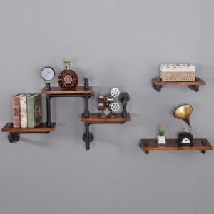 6888360c81d94d293bd927aa51d84ea8eb40fd74c9a0a73149f64.jpg SSS Furniture Industrial Rustic Pipe Shelving Floating Shelves Wall Mounted, 5 Laye Modern Wood Ladder Pipe Wall Shelf for Bar Living Room DIY Storage Shelving Bookcase