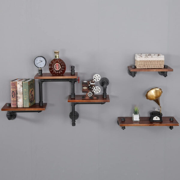 6888360c81d94d293bd927aa51d84ea8eb40fd74c9a0a73149f64.jpg SSS Furniture Industrial Rustic Pipe Shelving Floating Shelves Wall Mounted, 5 Laye Modern Wood Ladder Pipe Wall Shelf for Bar Living Room DIY Storage Shelving Bookcase