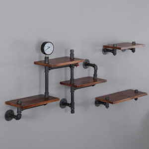 6888360f44a964b522c98f444706695564e74b9b8bb8689229591.jpg SSS Furniture Industrial Rustic Pipe Shelving Floating Shelves Wall Mounted, 5 Laye Modern Wood Ladder Pipe Wall Shelf for Bar Living Room DIY Storage Shelving Bookcase