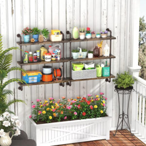 Industrial Pipe Shelf Wall Mounted, Rustic Wood Floating Shelves, 3 Tier Wall Display Bookshelf, Storage Rack Sundries Holder for Kitchen Office Bathroom Organization and Home Decor (24inch x 2)
