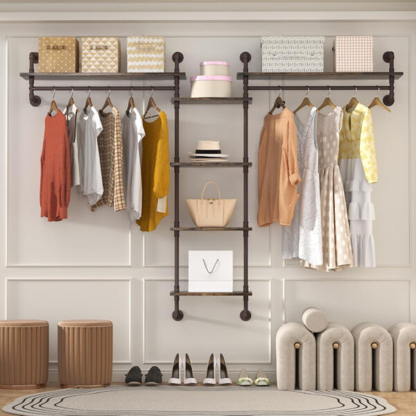 Industrial Pipe Shelf Wall Mounted, Rustic Wood Floating Shelves, 3 Tier Wall Display Bookshelf, Storage Rack Sundries Holder for Kitchen Office Bathroom Organization and Home Decor (24inch x 2)