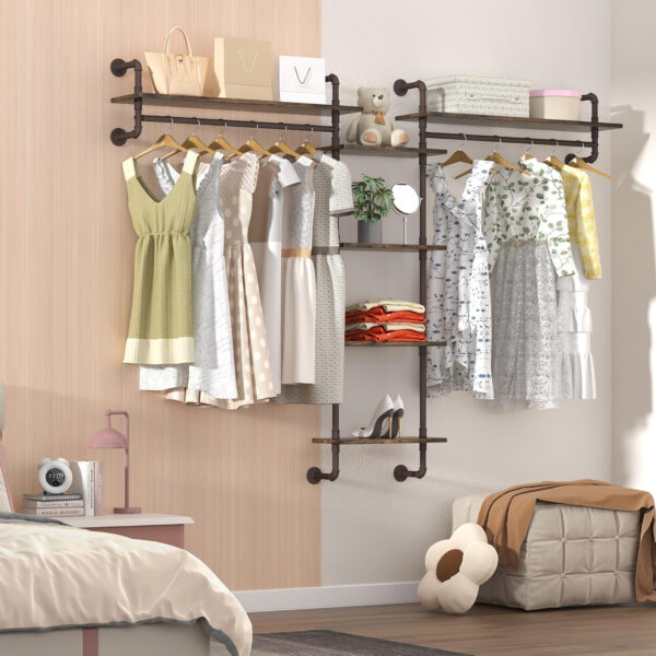 Industrial Pipe Shelf Wall Mounted, Rustic Wood Floating Shelves, 3 Tier Wall Display Bookshelf, Storage Rack Sundries Holder for Kitchen Office Bathroom Organization and Home Decor (24inch x 2)