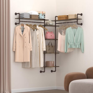 Industrial Pipe Shelf Wall Mounted, Rustic Wood Floating Shelves, 3 Tier Wall Display Bookshelf, Storage Rack Sundries Holder for Kitchen Office Bathroom Organization and Home Decor (24inch x 2)