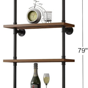 HOMEKAYT Industrial Pipe Shelf Rustic Wood Wall Shelf Ladder Bookshelf Wall Mounted Storage Decor Shelf for Home, Office, Living Room(6-Tier)-Black