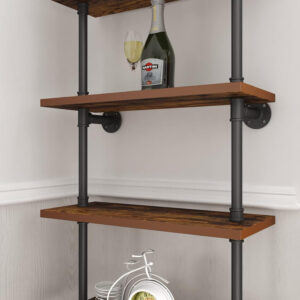 HOMEKAYT Industrial Pipe Shelf Rustic Wood Wall Shelf Ladder Bookshelf Wall Mounted Storage Decor Shelf for Home, Office, Living Room(6-Tier)-Black