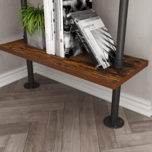 HOMEKAYT Industrial Pipe Shelf Rustic Wood Wall Shelf Ladder Bookshelf Wall Mounted Storage Decor Shelf for Home, Office, Living Room(6-Tier)-Black