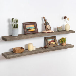 Floating Shelves | 8" Deep Rustic Reclaimed Barnwood Wall Hanging Shelves with Invisible Heavy-Duty Metal Bracket | Wall Mounted | Farmhouse Style | 36 inches, 2 PCs, Distressed Natural