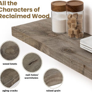 Floating Shelves | 8" Deep Rustic Reclaimed Barnwood Wall Hanging Shelves with Invisible Heavy-Duty Metal Bracket | Wall Mounted | Farmhouse Style | 36 inches, 2 PCs, Distressed Natural