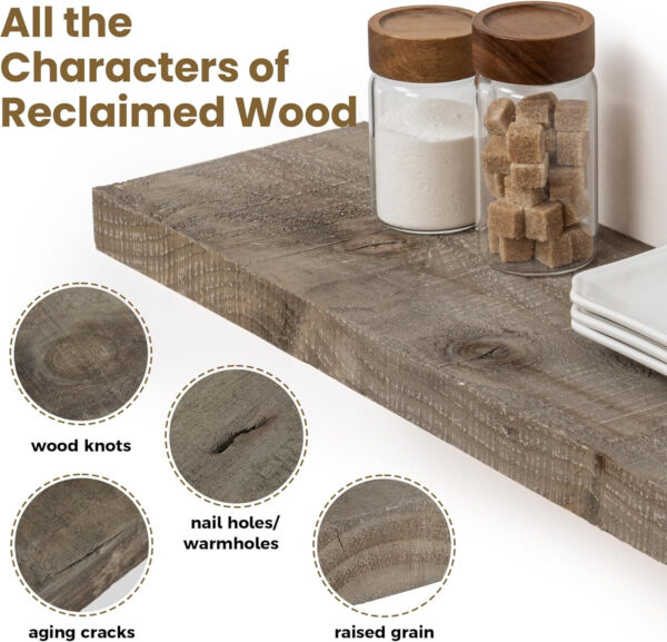 Floating Shelves | 8" Deep Rustic Reclaimed Barnwood Wall Hanging Shelves with Invisible Heavy-Duty Metal Bracket | Wall Mounted | Farmhouse Style | 36 inches, 2 PCs, Distressed Natural