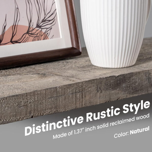 Floating Shelves | 8" Deep Rustic Reclaimed Barnwood Wall Hanging Shelves with Invisible Heavy-Duty Metal Bracket | Wall Mounted | Farmhouse Style | 36 inches, 2 PCs, Distressed Natural