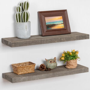 Floating Shelves | 8" Deep Rustic Reclaimed Barnwood Wall Hanging Shelves with Invisible Heavy-Duty Metal Bracket | Wall Mounted | Farmhouse Style | 36 inches, 2 PCs, Distressed Natural