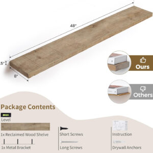 Floating Shelves | 8" Deep Rustic Reclaimed Barnwood Wall Hanging Shelves with Invisible Heavy-Duty Metal Bracket | Wall Mounted | Farmhouse Style | 36 inches, 2 PCs, Distressed Natural