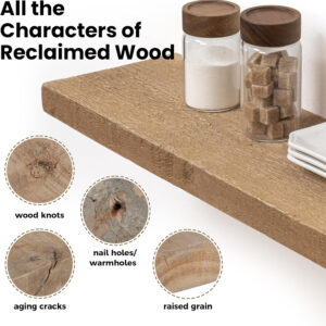 Floating Shelves | 8" Deep Rustic Reclaimed Barnwood Wall Hanging Shelves with Invisible Heavy-Duty Metal Bracket | Wall Mounted | Farmhouse Style | 36 inches, 2 PCs, Distressed Natural