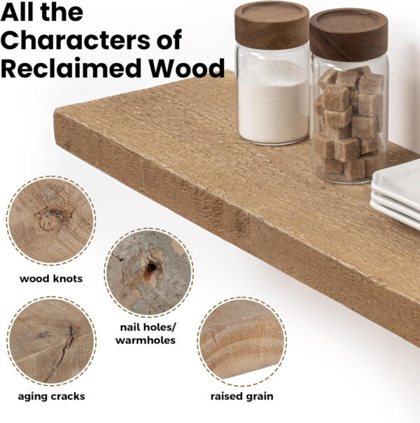 Floating Shelves | 8" Deep Rustic Reclaimed Barnwood Wall Hanging Shelves with Invisible Heavy-Duty Metal Bracket | Wall Mounted | Farmhouse Style | 36 inches, 2 PCs, Distressed Natural