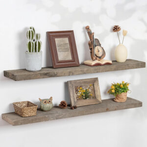 Floating Shelves | 8" Deep Rustic Reclaimed Barnwood Wall Hanging Shelves with Invisible Heavy-Duty Metal Bracket | Wall Mounted | Farmhouse Style | 36 inches, 2 PCs, Distressed Natural