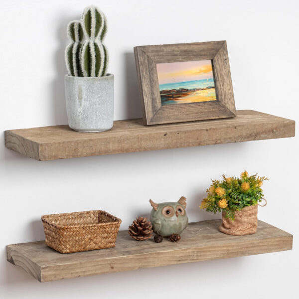Floating Shelves | 8" Deep Rustic Reclaimed Barnwood Wall Hanging Shelves with Invisible Heavy-Duty Metal Bracket | Wall Mounted | Farmhouse Style | 36 inches, 2 PCs, Distressed Natural