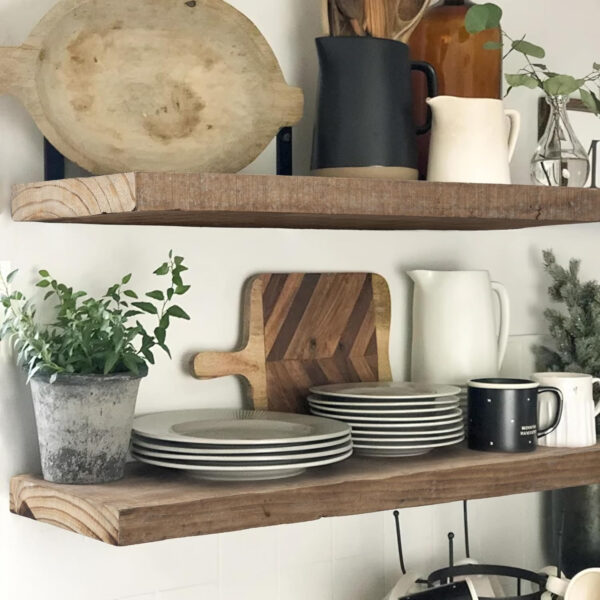 Floating Shelves | 8" Deep Rustic Reclaimed Barnwood Wall Hanging Shelves with Invisible Heavy-Duty Metal Bracket | Wall Mounted | Farmhouse Style | 36 inches, 2 PCs, Distressed Natural
