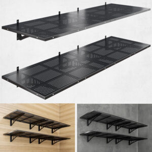 4-Pack 2x3ft Heavy Duty Garage Wall Shelving, 1000 lbs Load Capacity, Garage Shelving Wall Mounted, Garage Storage Rack with Hooks, Black