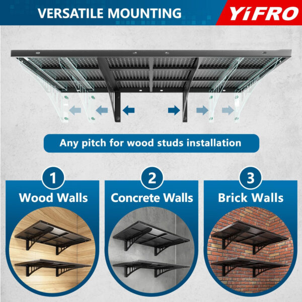 4-Pack 2x3ft Heavy Duty Garage Wall Shelving, 1000 lbs Load Capacity, Garage Shelving Wall Mounted, Garage Storage Rack with Hooks, Black