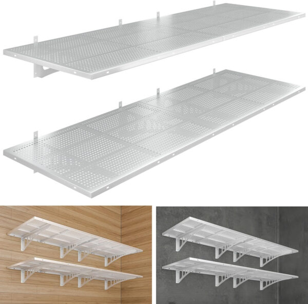 4-Pack 2x3ft Heavy Duty Garage Wall Shelving, 1000 lbs Load Capacity, Garage Shelving Wall Mounted, Garage Storage Rack with Hooks, Black