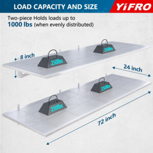 4-Pack 2x3ft Heavy Duty Garage Wall Shelving, 1000 lbs Load Capacity, Garage Shelving Wall Mounted, Garage Storage Rack with Hooks, Black