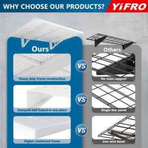 4-Pack 2x3ft Heavy Duty Garage Wall Shelving, 1000 lbs Load Capacity, Garage Shelving Wall Mounted, Garage Storage Rack with Hooks, Black