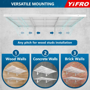 4-Pack 2x3ft Heavy Duty Garage Wall Shelving, 1000 lbs Load Capacity, Garage Shelving Wall Mounted, Garage Storage Rack with Hooks, Black