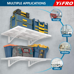 4-Pack 2x3ft Heavy Duty Garage Wall Shelving, 1000 lbs Load Capacity, Garage Shelving Wall Mounted, Garage Storage Rack with Hooks, Black