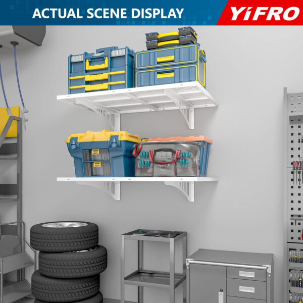 4-Pack 2x3ft Heavy Duty Garage Wall Shelving, 1000 lbs Load Capacity, Garage Shelving Wall Mounted, Garage Storage Rack with Hooks, Black