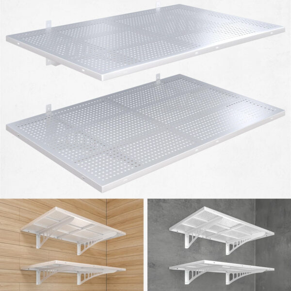 4-Pack 2x3ft Heavy Duty Garage Wall Shelving, 1000 lbs Load Capacity, Garage Shelving Wall Mounted, Garage Storage Rack with Hooks, Black