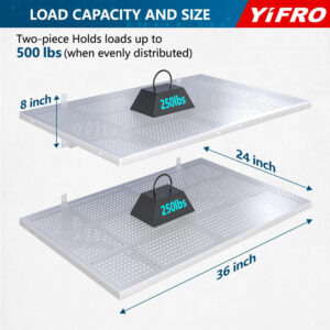 4-Pack 2x3ft Heavy Duty Garage Wall Shelving, 1000 lbs Load Capacity, Garage Shelving Wall Mounted, Garage Storage Rack with Hooks, Black