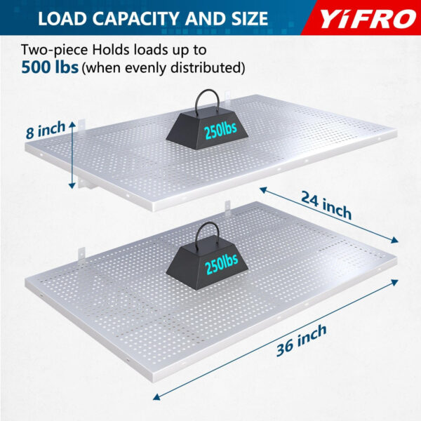 4-Pack 2x3ft Heavy Duty Garage Wall Shelving, 1000 lbs Load Capacity, Garage Shelving Wall Mounted, Garage Storage Rack with Hooks, Black