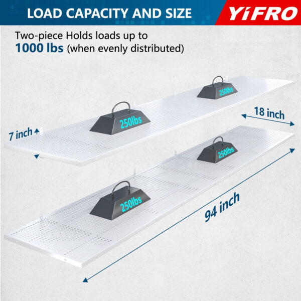 4-Pack 2x3ft Heavy Duty Garage Wall Shelving, 1000 lbs Load Capacity, Garage Shelving Wall Mounted, Garage Storage Rack with Hooks, Black