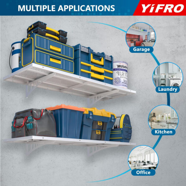 4-Pack 2x3ft Heavy Duty Garage Wall Shelving, 1000 lbs Load Capacity, Garage Shelving Wall Mounted, Garage Storage Rack with Hooks, Black